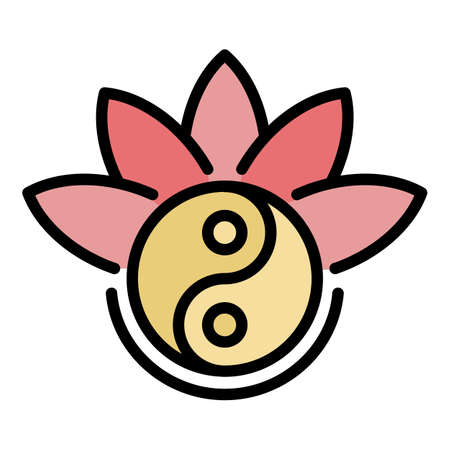 Yin yang lotus icon. Outline yin yang lotus vector icon color flat isolatedのイラスト素材