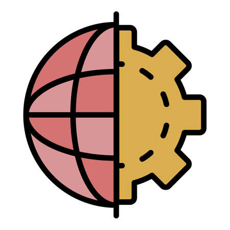 Global web gear icon. Outline global web gear vector icon color flat isolatedのイラスト素材