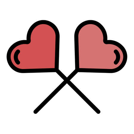 Heart lollypop icon. Outline heart lollypop vector icon color flat isolatedのイラスト素材