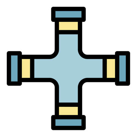 Cross pipe icon. Outline cross pipe vector icon color flat isolatedのイラスト素材