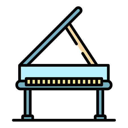 Open grand piano icon. Outline open grand piano vector icon color flat isolatedのイラスト素材