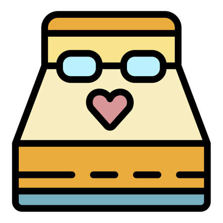Honeymoon king bed icon. Outline honeymoon king bed vector icon color flat isolatedのイラスト素材