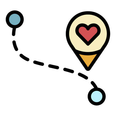 Honeymoon travel route icon. Outline honeymoon travel route vector icon color flat isolatedのイラスト素材