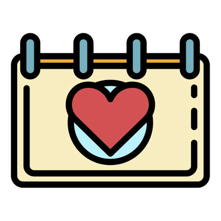 Wedding calendar date icon. Outline wedding calendar date vector icon color flat isolatedのイラスト素材