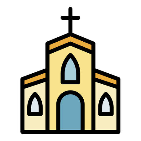 Village church icon. Outline village church vector icon color flat isolatedのイラスト素材