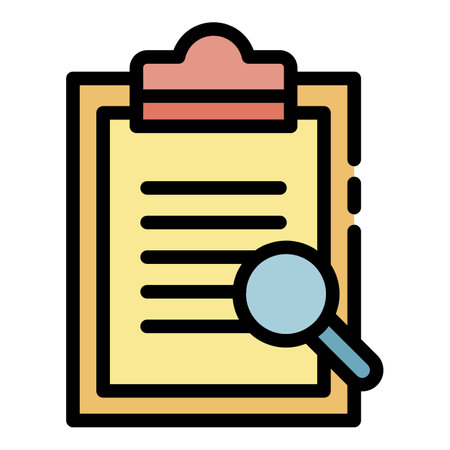 Blank and magnifier icon. Outline blank and magnifier vector icon color flat isolatedのイラスト素材