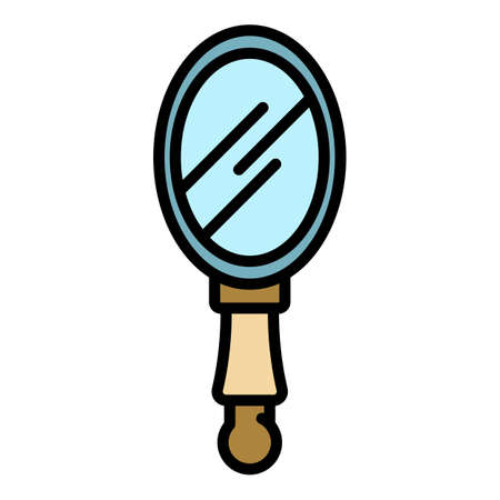 Hand mirror icon. Outline hand mirror vector icon color flat isolatedのイラスト素材