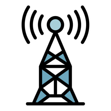 Radio antenna icon. Outline radio antenna vector icon color flat isolatedのイラスト素材