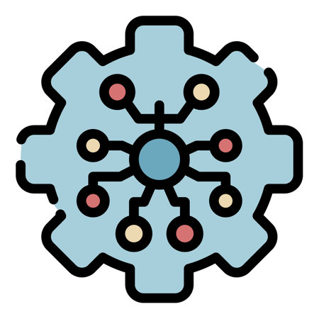 Stylized gear wheel icon. Outline stylized gear wheel vector icon color flat isolatedのイラスト素材