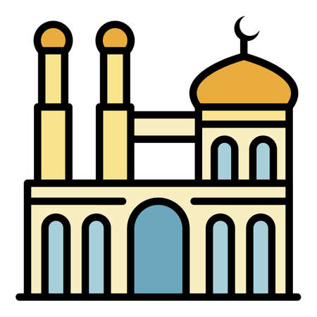Mosque with two minarets icon. Outline mosque with two minarets vector icon color flat isolatedのイラスト素材
