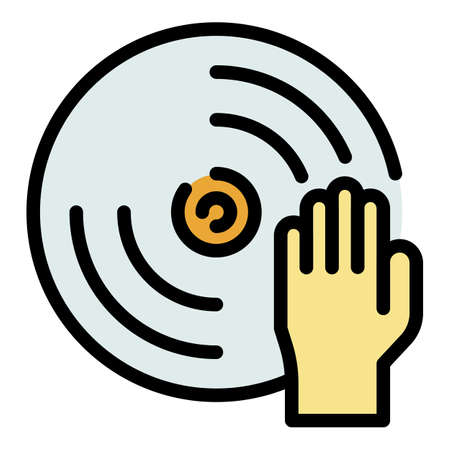 Hand on disk icon. Outline hand on disk vector icon color flat isolatedのイラスト素材