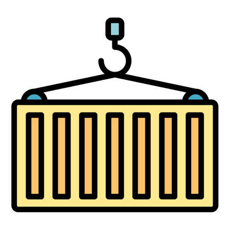 Hook crane take container icon. Outline hook crane take container vector icon color flat isolatedのイラスト素材