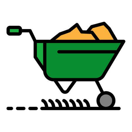 Farm wheelbarrow icon. Outline farm wheelbarrow vector icon color flat isolatedのイラスト素材
