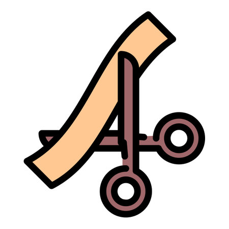 Cutting ceremony ribbon icon. Outline cutting ceremony ribbon vector icon color flat isolatedのイラスト素材