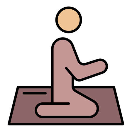 Muslim during prayer icon. Outline muslim during prayer vector icon color flat isolatedのイラスト素材