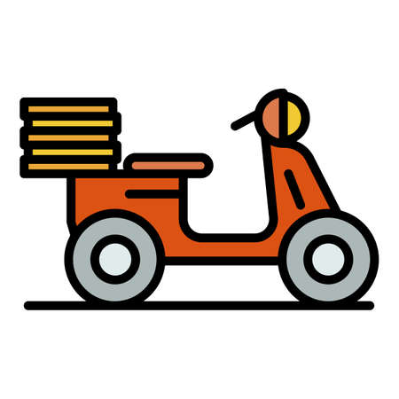 Moto food delivery icon. Outline moto food delivery vector icon color flat isolatedのイラスト素材