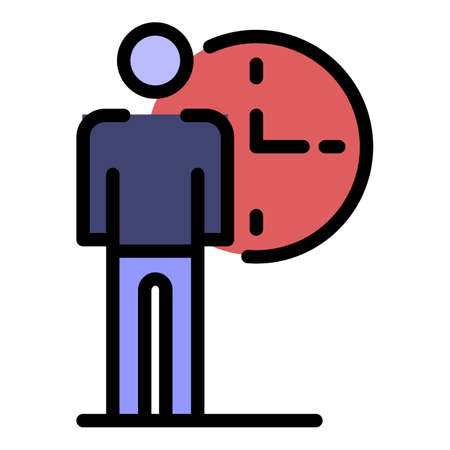Person and time icon. Outline person and time vector icon color flat isolatedのイラスト素材