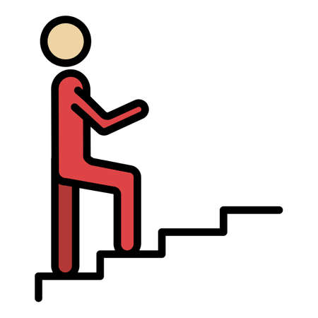 A man climbs the stairs icon. Outline a man climbs the stairs vector icon color flat isolatedのイラスト素材