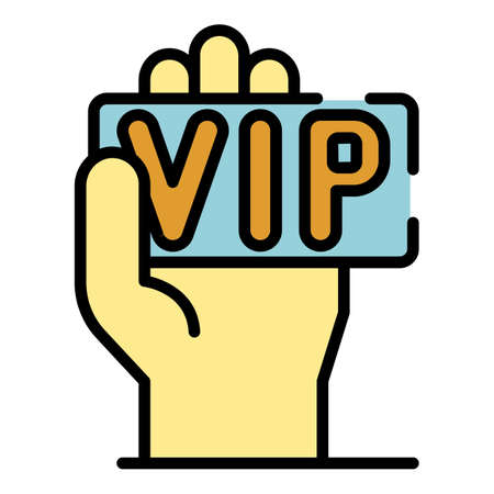 VIP card in hand icon. Outline VIP card in hand vector icon color flat isolatedのイラスト素材