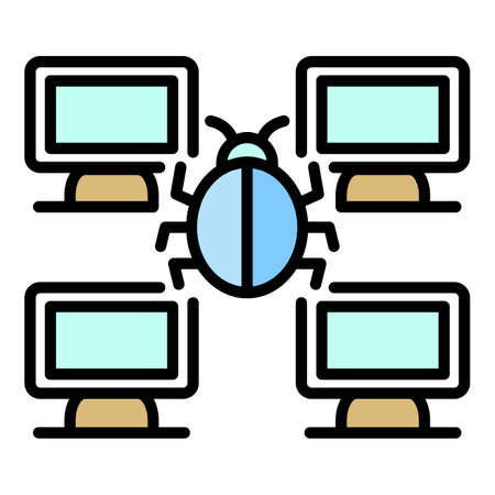 Computer network bug icon. Outline computer network bug vector icon color flat isolatedのイラスト素材