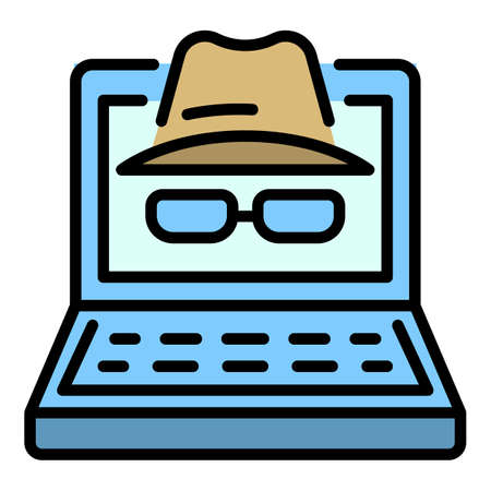 Laptop hacker icon. Outline laptop hacker vector icon color flat isolatedのイラスト素材