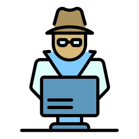 Laptop secret hacker icon. Outline laptop secret hacker vector icon color flat isolatedのイラスト素材