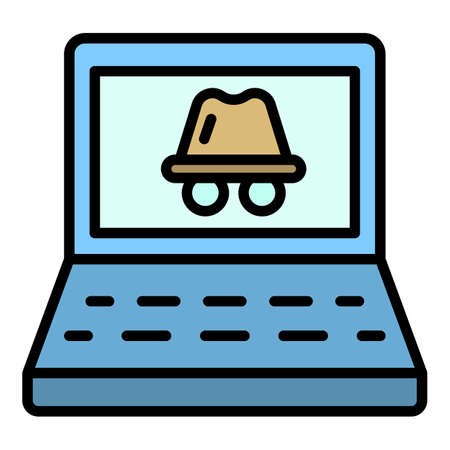 Laptop hacker attack icon. Outline laptop hacker attack vector icon color flat isolatedのイラスト素材