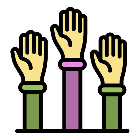 Hands up icon. Outline hands up vector icon color flat isolatedのイラスト素材