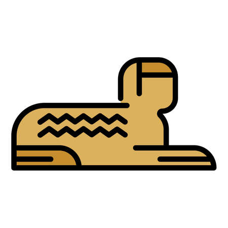 Egyptian sphinx side view icon. Outline Egyptian sphinx side view vector icon color flat isolatedのイラスト素材