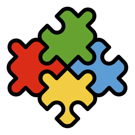 Puzzle connection icon. Outline puzzle connection vector icon color flat isolatedのイラスト素材