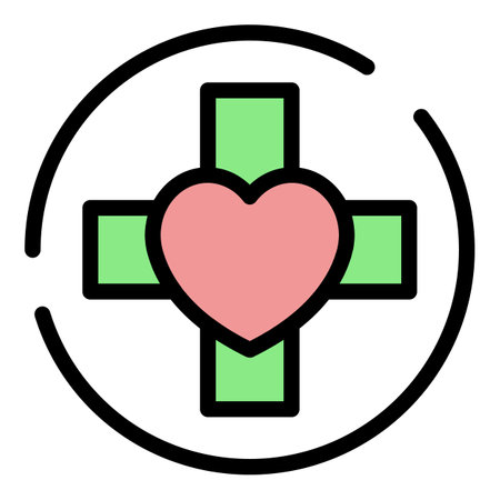 Cross in circle heart icon. Outline cross in circle heart vector icon color flat isolatedのイラスト素材