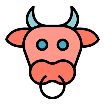 Cow head icon. Outline cow head vector icon color flat isolatedのイラスト素材