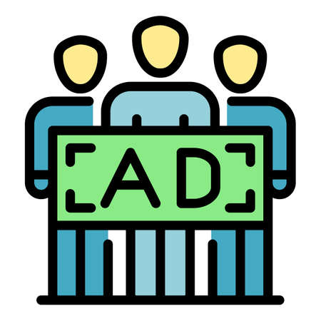 People and advertising icon. Outline people and advertising vector icon color flat isolatedのイラスト素材
