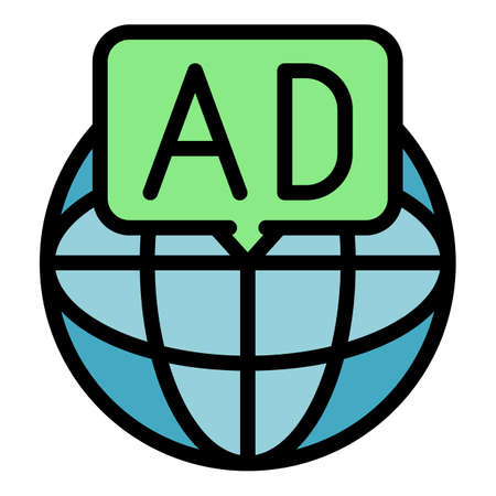 Globe and advertising icon. Outline globe and advertising vector icon color flat isolatedのイラスト素材
