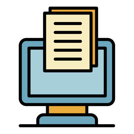 Monitor and document icon. Outline monitor and document vector icon color flat isolatedのイラスト素材