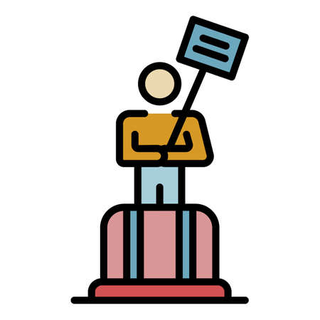 Man protest banner icon. Outline man protest banner vector icon color flat isolatedのイラスト素材