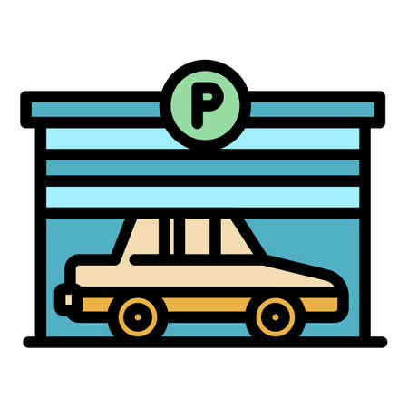 Parking garage icon. Outline parking garage vector icon color flat isolatedのイラスト素材