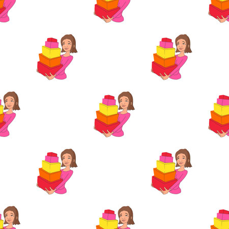Girl with purchases pattern seamless background texture repeat wallpaper geometric vectorのイラスト素材