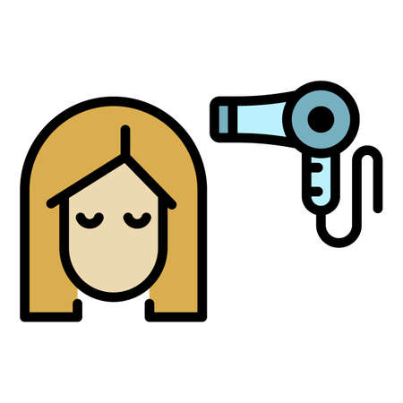 Woman hair dryer icon. Outline woman hair dryer vector icon color flat isolatedのイラスト素材