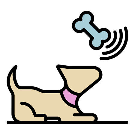 Dog catch bone icon. Outline dog catch bone vector icon color flat isolatedのイラスト素材