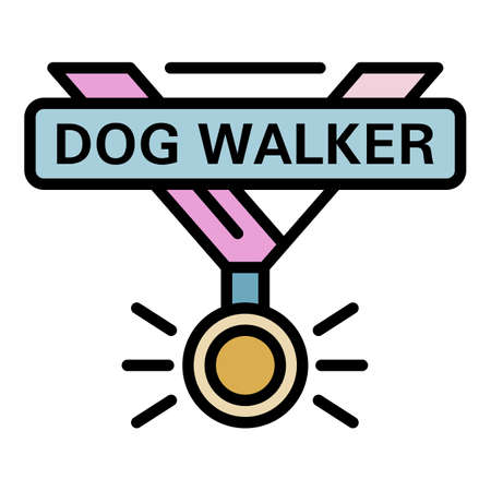 Dog walker reward  . Outline dog walker reward vector  color flat isolatedのイラスト素材