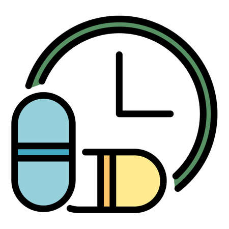 Medication time icon. Outline medication time vector icon color flat isolatedのイラスト素材