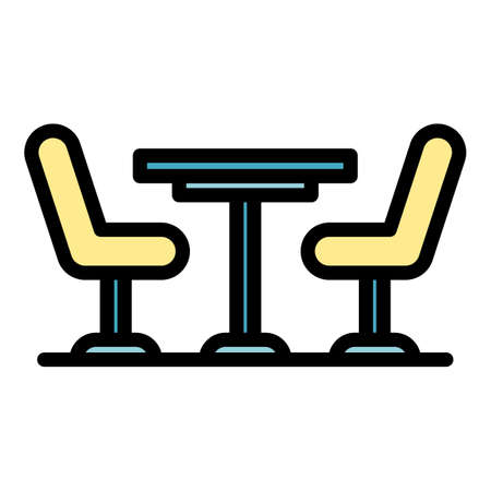 Table for two icon. Outline table for two vector icon thin line color flat on whiteのイラスト素材