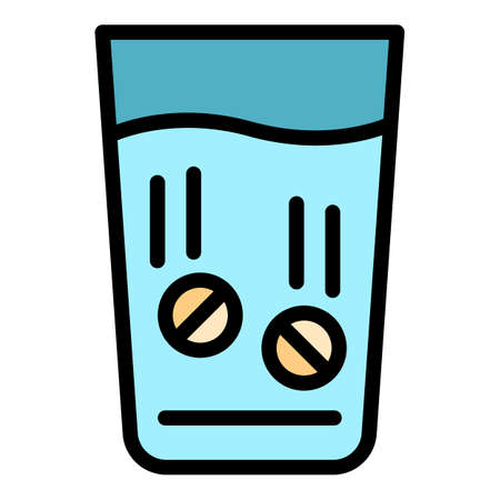 Glass with medicine icon. Outline glass with medicine vector icon color flat isolatedのイラスト素材