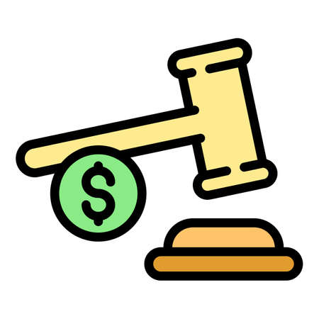 Judge gavel icon. Outline judge gavel vector icon color flat isolatedのイラスト素材