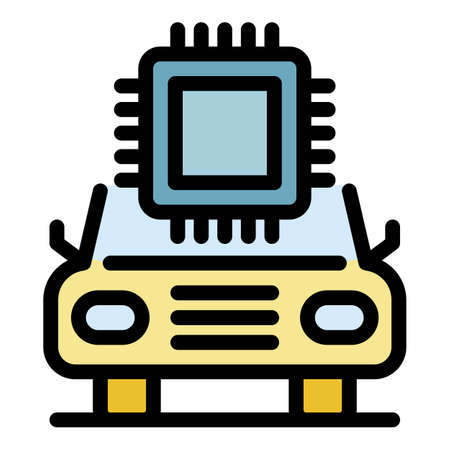 Smart car processor icon. Outline smart car processor vector icon color flat isolatedのイラスト素材