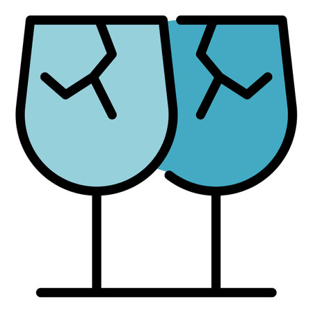Cracked glass cups icon. Outline cracked glass cups vector icon color flat isolatedのイラスト素材