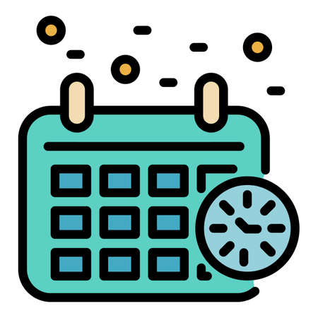 Calendar and clock icon. Outline calendar and clock vector icon color flat isolatedのイラスト素材
