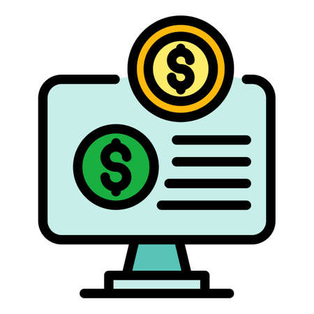 Broker online monitor icon. Outline broker online monitor vector icon color flat isolatedのイラスト素材