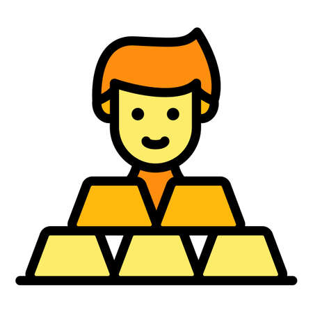 Broker take gold bars icon. Outline broker take gold bars vector icon color flat isolatedのイラスト素材